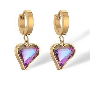 18K Gold Plated Heart Earrings with Zircon, Heart Earring